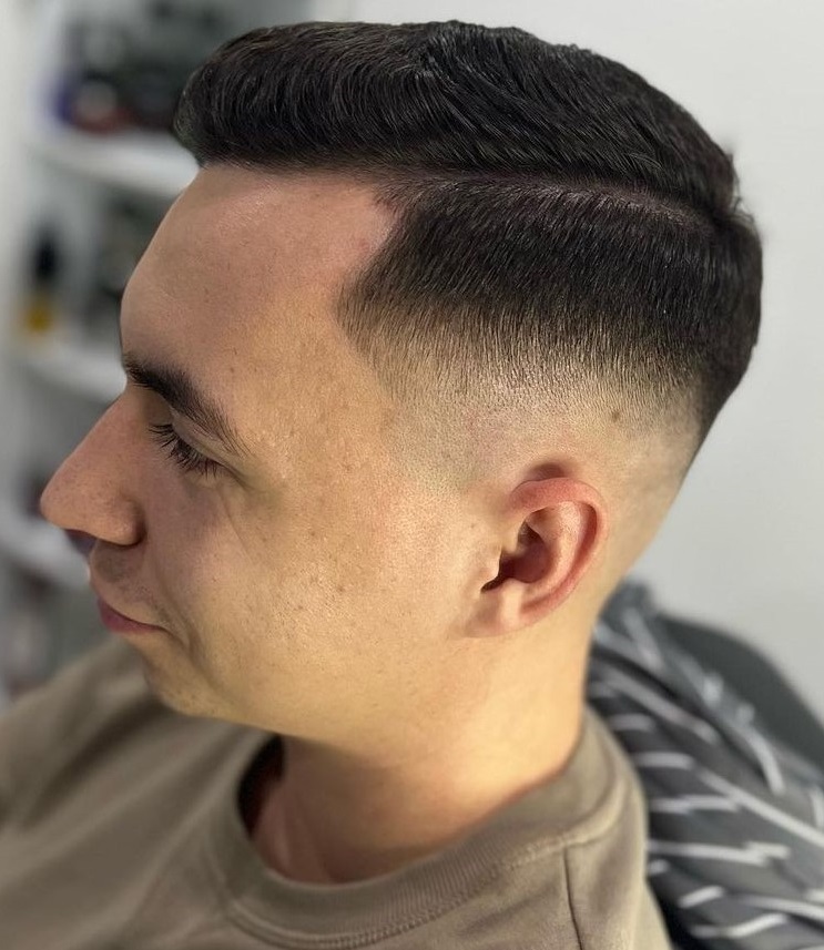 Side Parted Hairstyle with Mid Fade